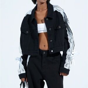 Black Denim Jacket with Lace Trim SET